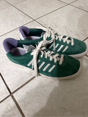 K-Swiss Green Suede Sneakers with White Stripes